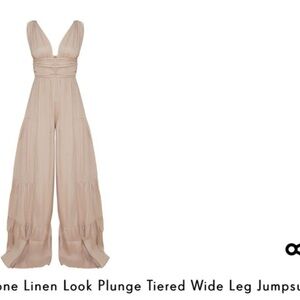 PrettyLittleThing Beige Plunge Tiered Jumpsuit size 12-L NWT